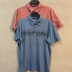 2 Travis Mathew Mens Medium Performance Golf Polos Red Blue